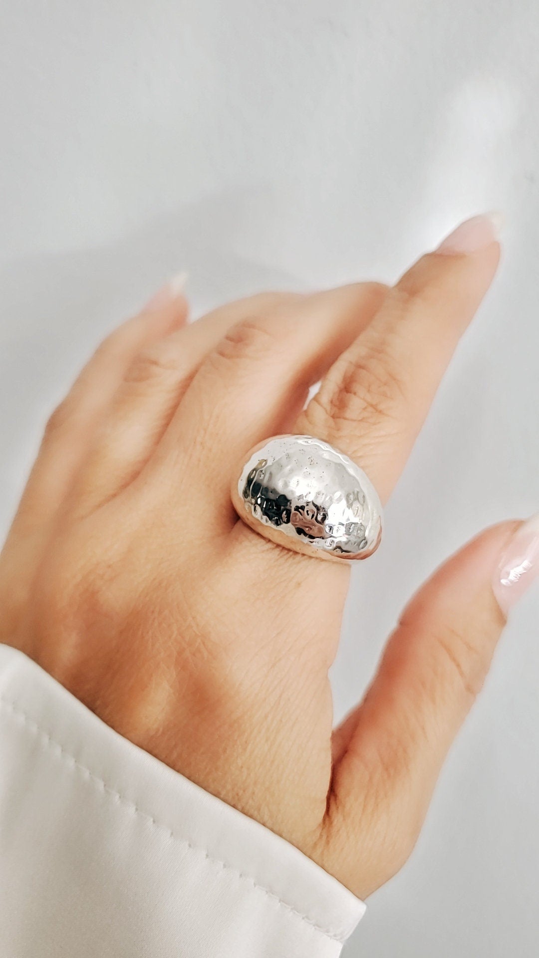 Sterling Silver Round Dome Ring, Hammered Electroform Dome Ring, Sexy Ring, Statement Jewelry, 925 Silver, Art Deco Design