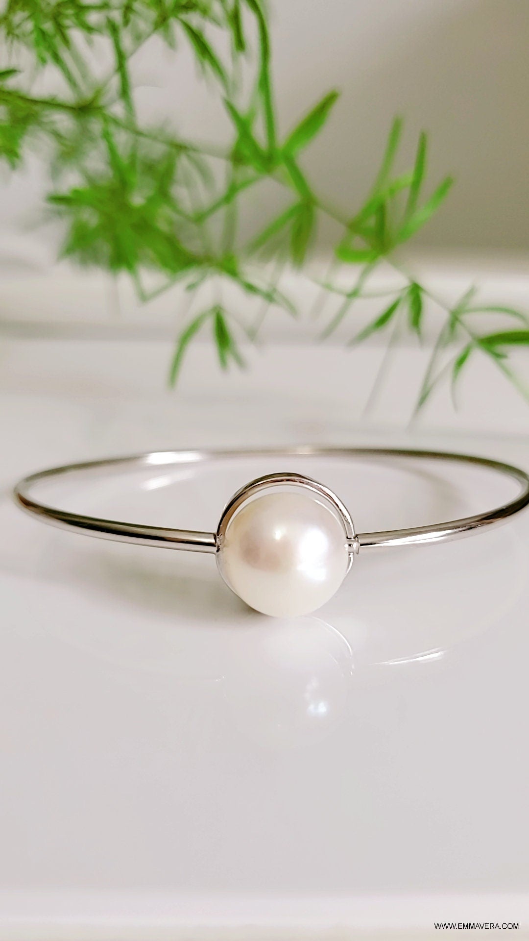 Floating Fresh Water Pearl Bangle – 925 Sterling Silver