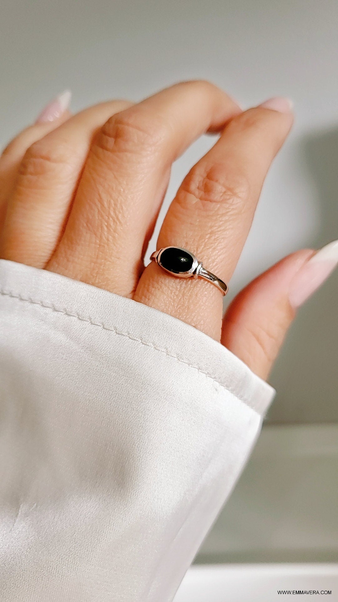 Sterling Silver Onyx Ring, Black Stone Ring, Onyx Ring for Women, 925 Stamped