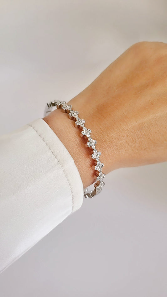 Silver Clover Bangle Bracelet