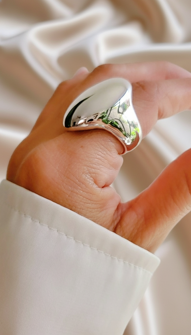 Large Bold Sterling Silver Dome Ring Chunky Electroform Dome Ring