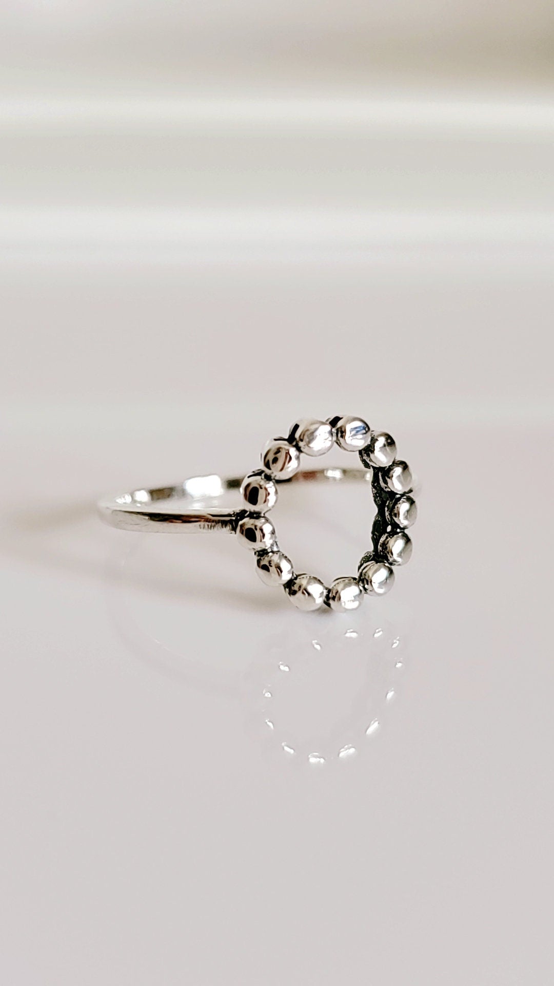 Sterling Silver Open Beaded Circle Ring, Halo Women's Ring, O Ring, Stack Ring, Simple Ring, Halo Ring