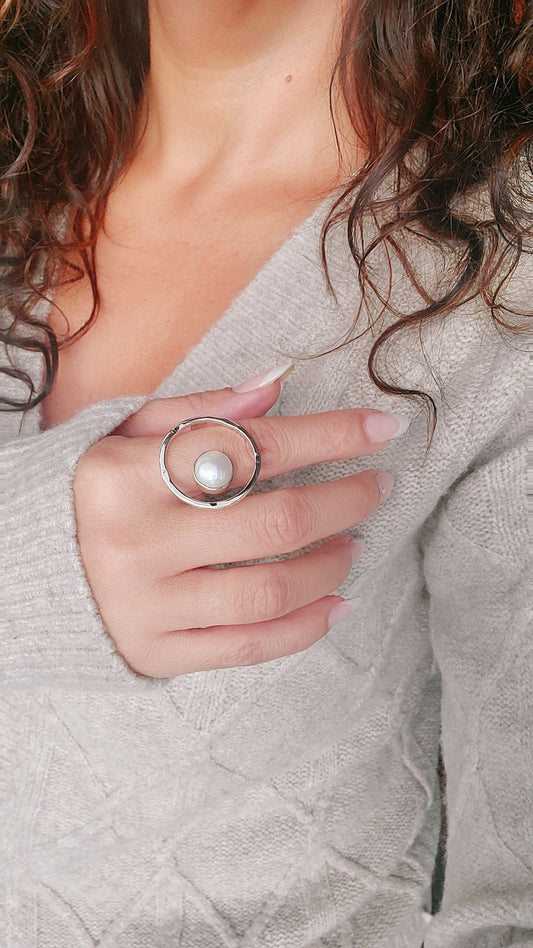 Floating Pearl Statement Ring