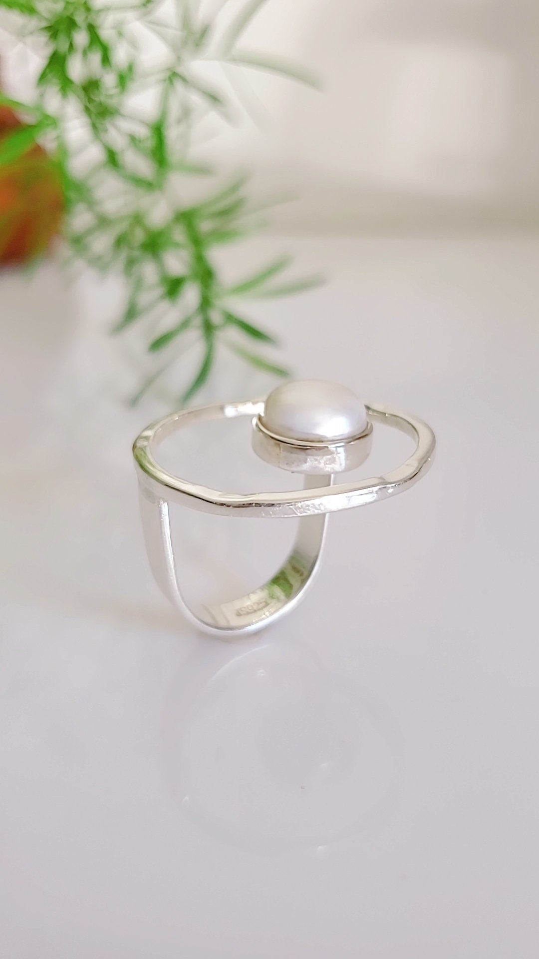 Floating Pearl Statement Ring