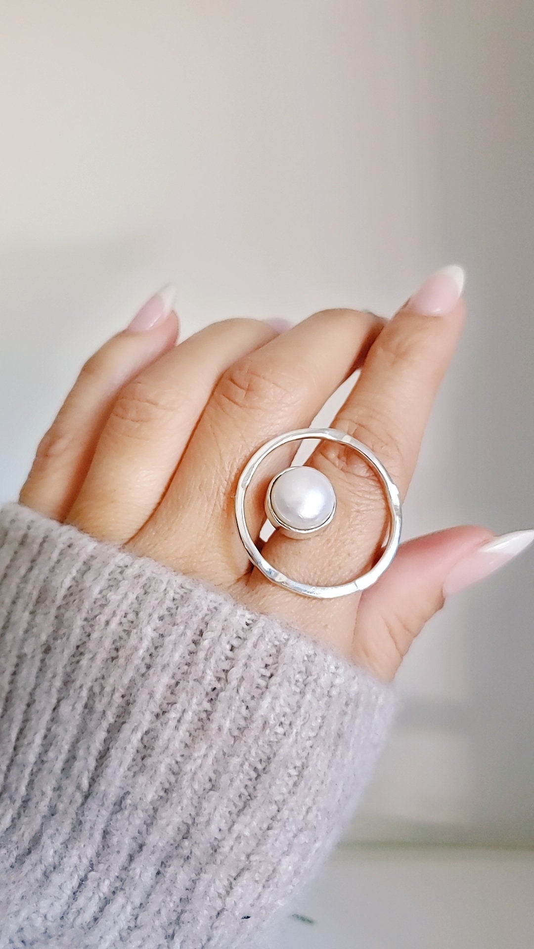 Floating Pearl Statement Ring