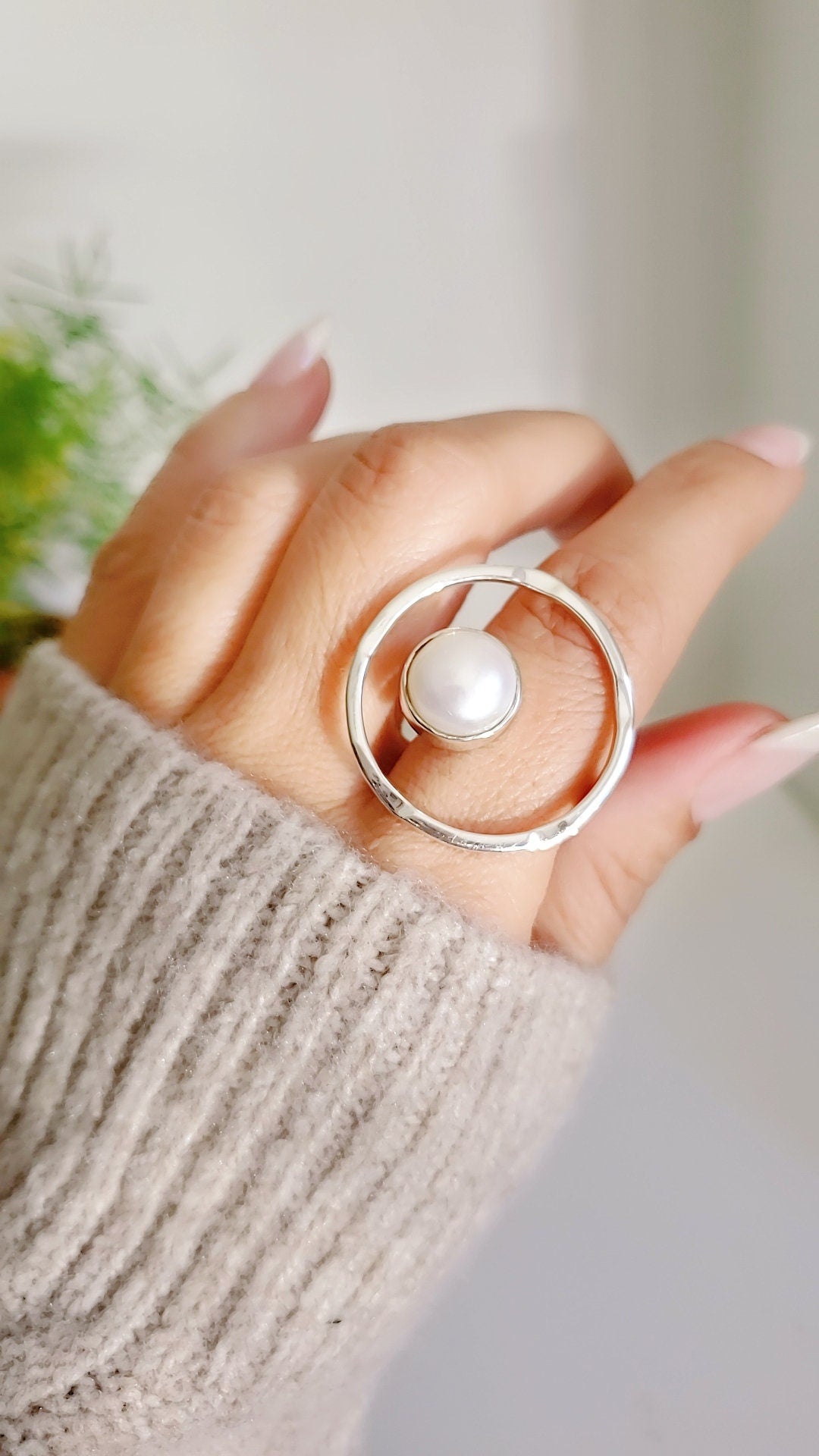 Floating Pearl Statement Ring