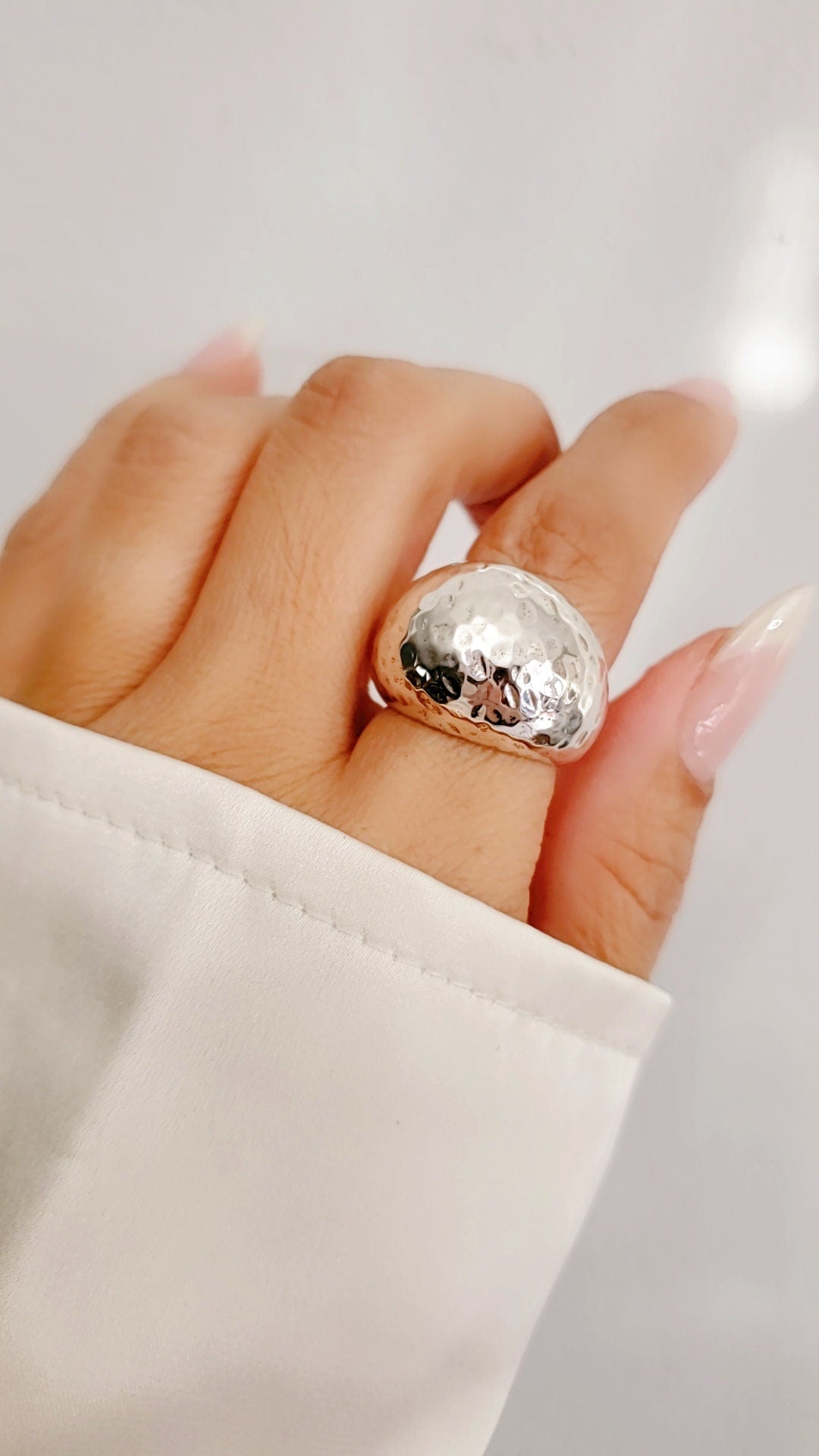 Sterling Silver Round Dome Ring, Hammered Electroform Dome Ring, Sexy Ring, Statement Jewelry, 925 Silver, Art Deco Design