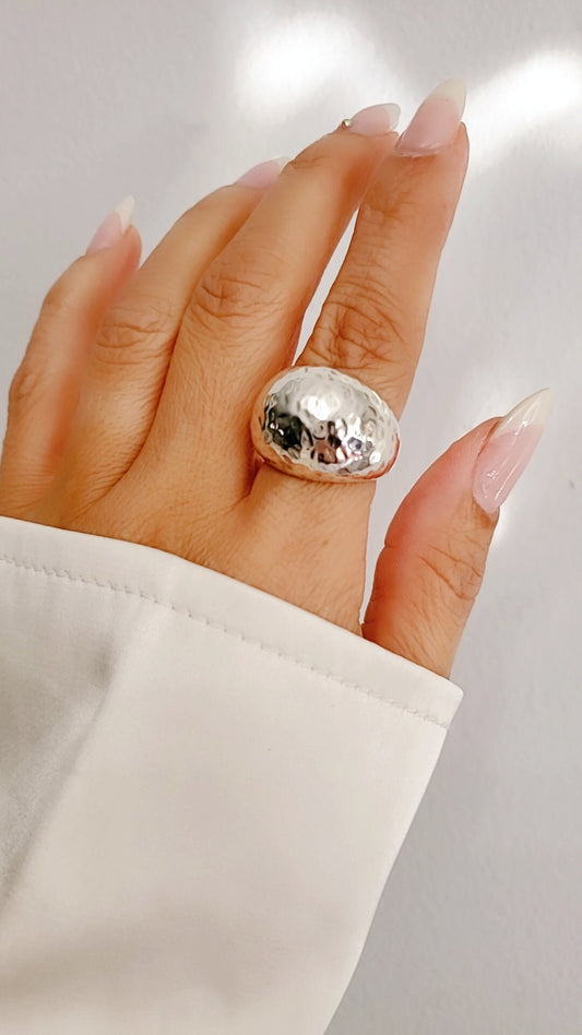 Sterling Silver Round Dome Ring, Hammered Electroform Dome Ring, Sexy Ring, Statement Jewelry, 925 Silver, Art Deco Design