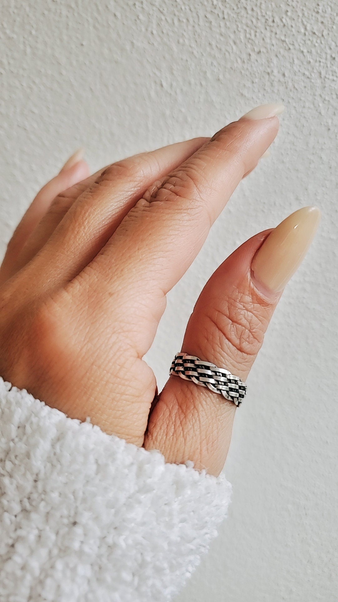 Sterling Silver Oxidized Chain Ring, Woman's Band, Thumb Ring, Stacking Ring, Women's Chain Ring, Unisex Sterling Silver Ring, 925 Stamped