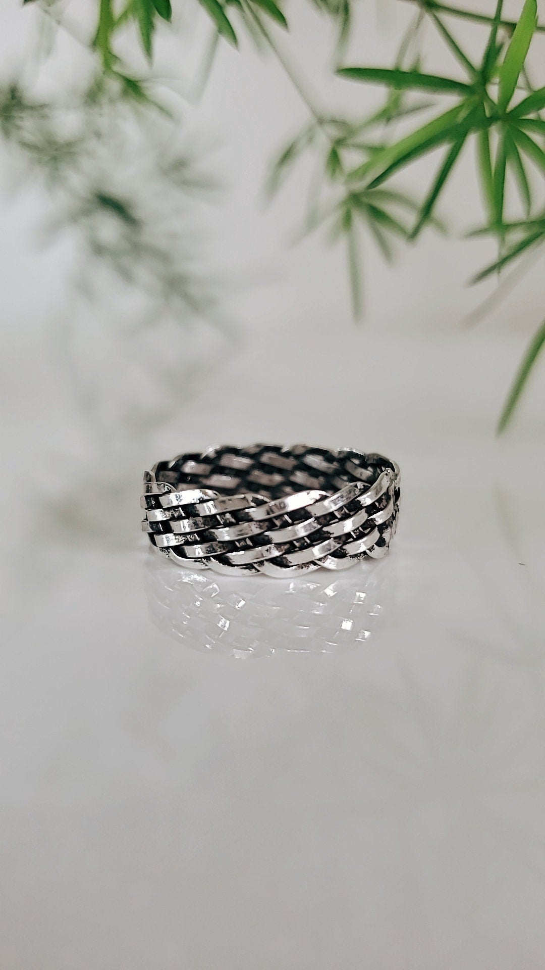 Sterling Silver Oxidized Chain Ring, Woman's Band, Thumb Ring, Stacking Ring, Women's Chain Ring, Unisex Sterling Silver Ring, 925 Stamped