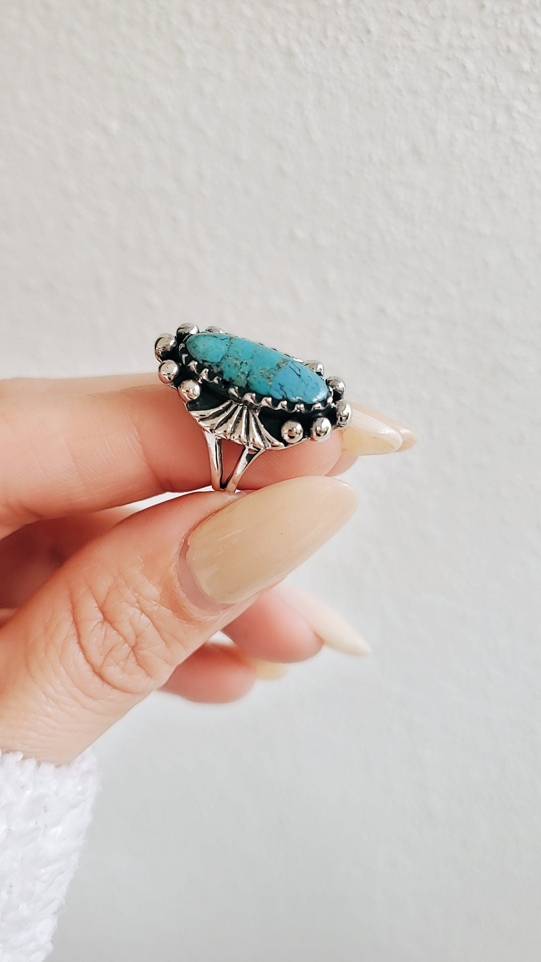 Turquoise Ring, Sterling Silver Women Ring, Beaded Turquoise Ring, Bohemian Minimalist Ring, Genuine Turquoise, 925 Ring