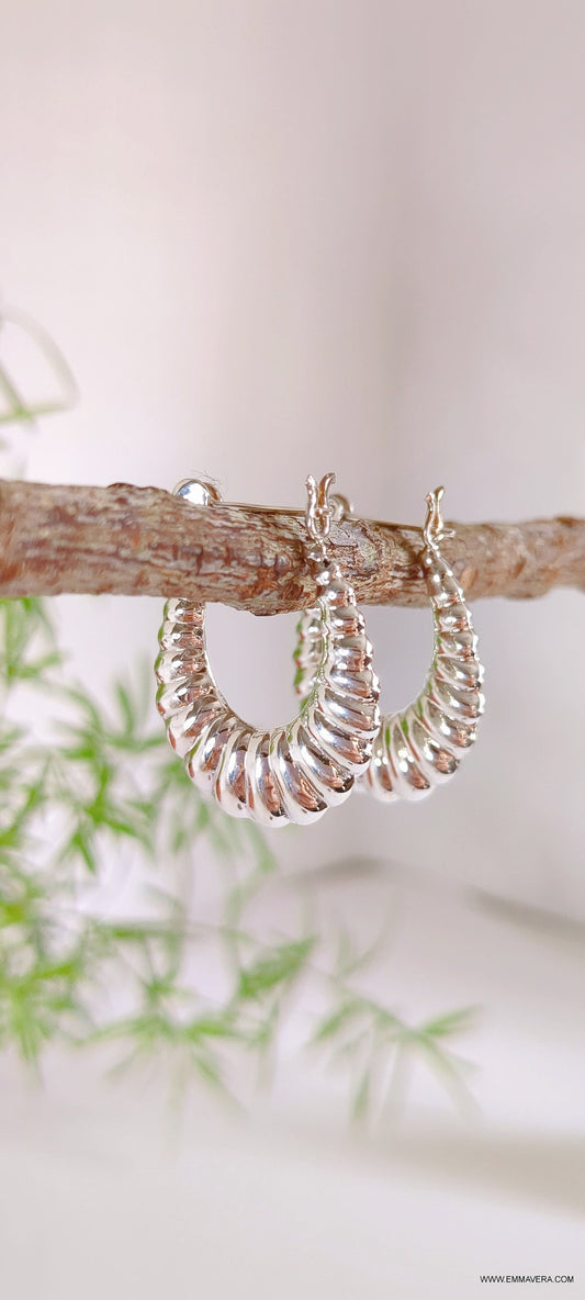 Sterling Silver Croissant Oval Hoops, Lightweight Hoops, 925 Stamped Earrings, Hoops for Women