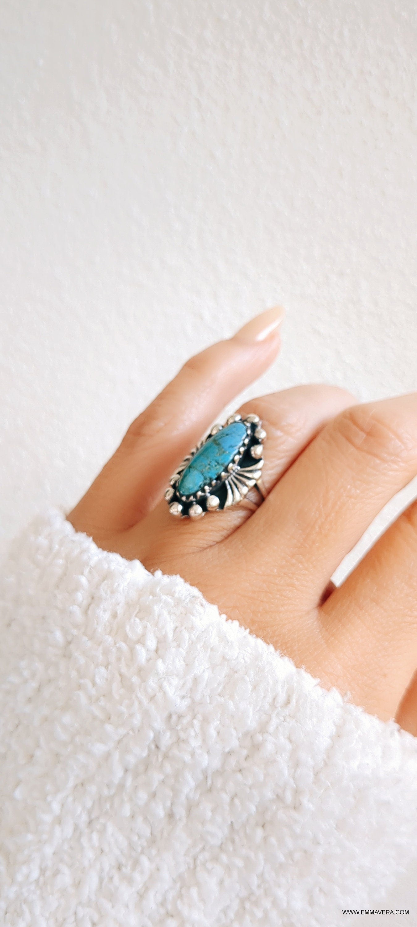 Turquoise Ring, Sterling Silver Women Ring, Beaded Turquoise Ring, Bohemian Minimalist Ring, Genuine Turquoise, 925 Ring