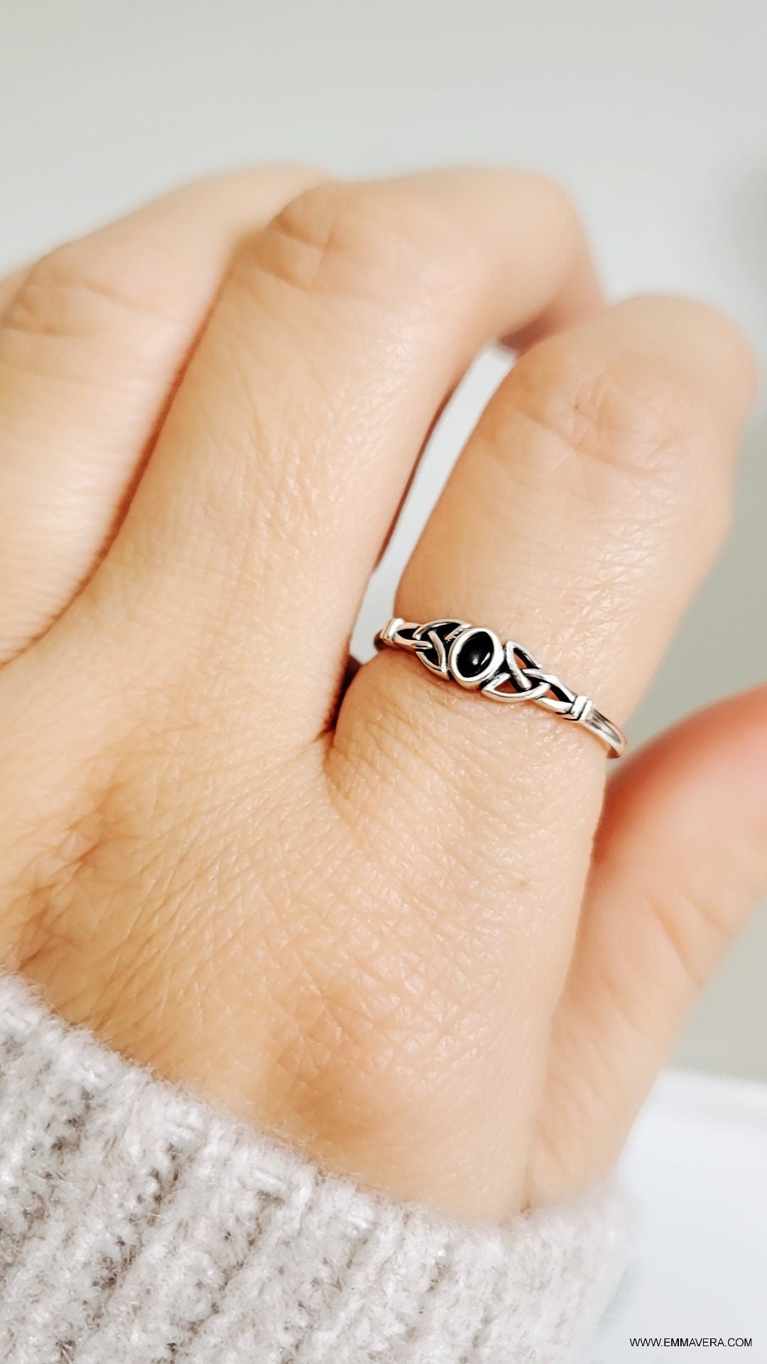 Sterling Silver Black Onyx Celtic Ring