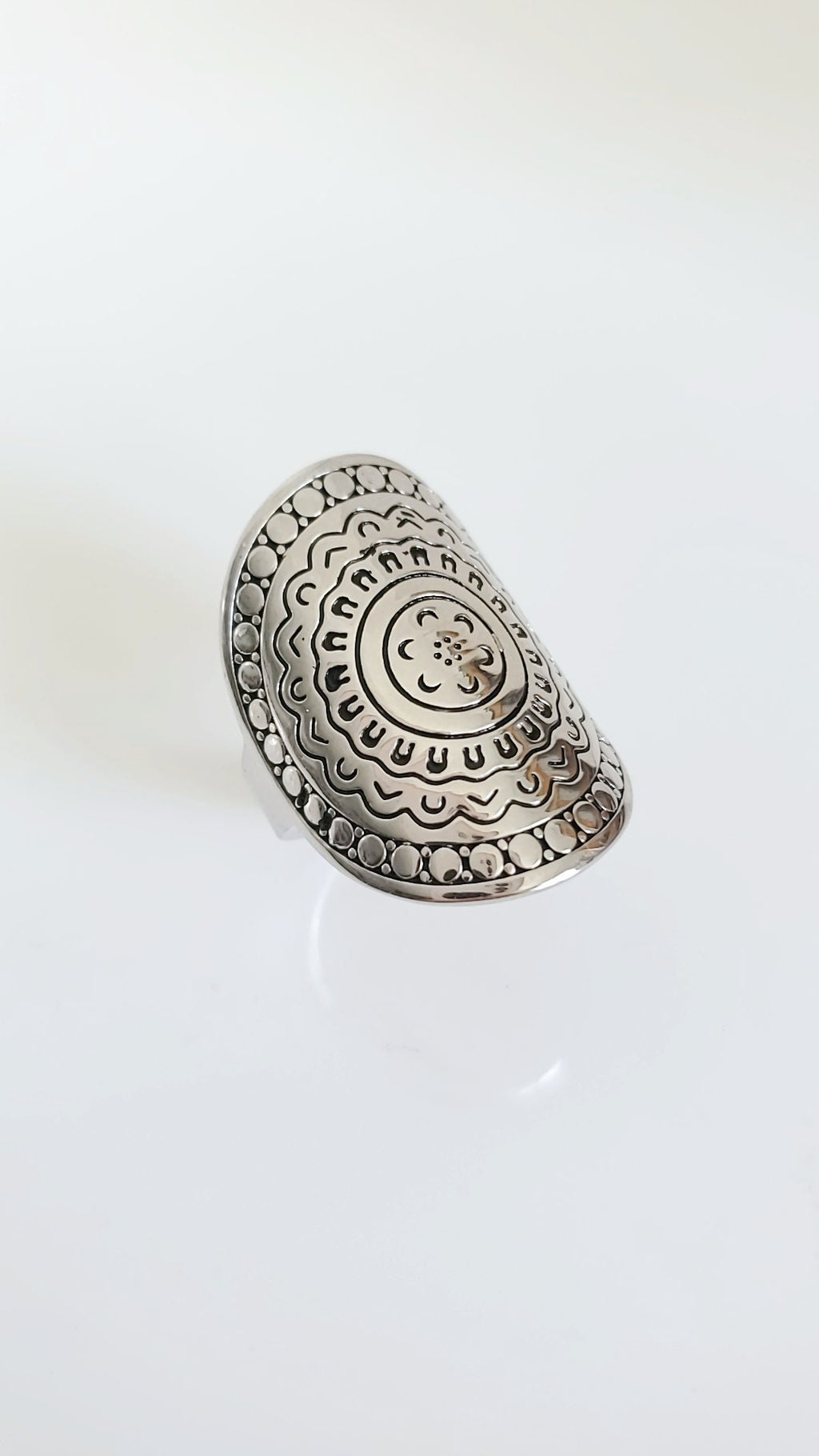 Large Sterling Silver Shield Mandala Ring
