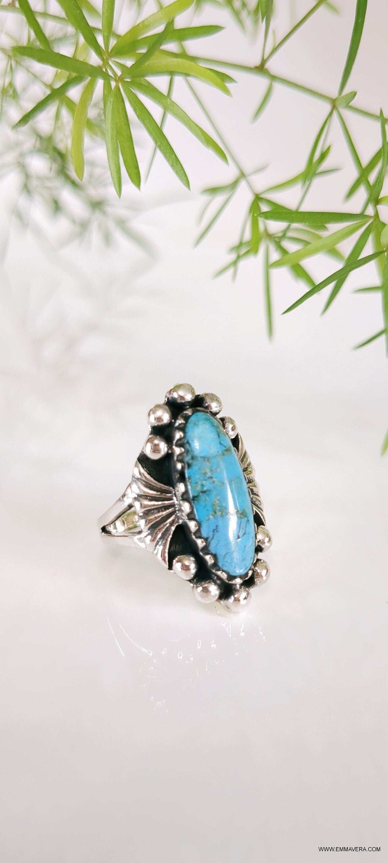 Turquoise Ring, Sterling Silver Women Ring, Beaded Turquoise Ring, Bohemian Minimalist Ring, Genuine Turquoise, 925 Ring