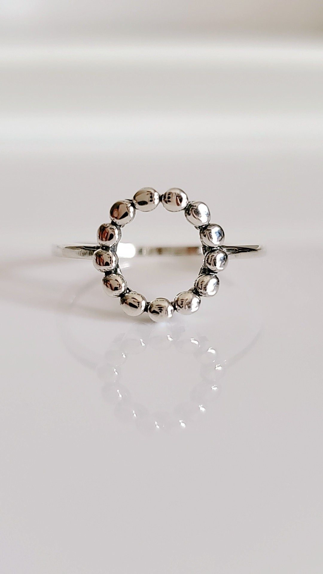 Sterling Silver Open Beaded Circle Ring, Halo Women's Ring, O Ring, Stack Ring, Simple Ring, Halo Ring