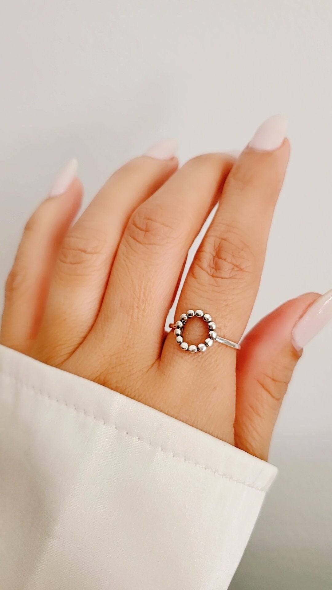 Sterling Silver Open Beaded Circle Ring, Halo Women's Ring, O Ring, Stack Ring, Simple Ring, Halo Ring