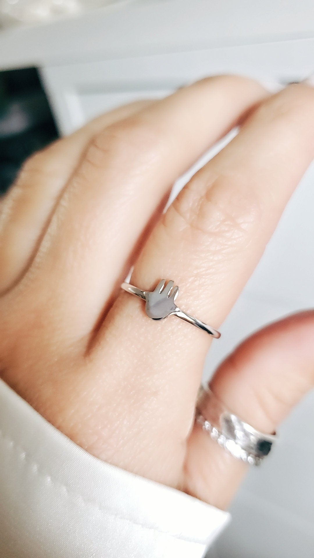 Dainty Sterling Silver Hamsa Ring