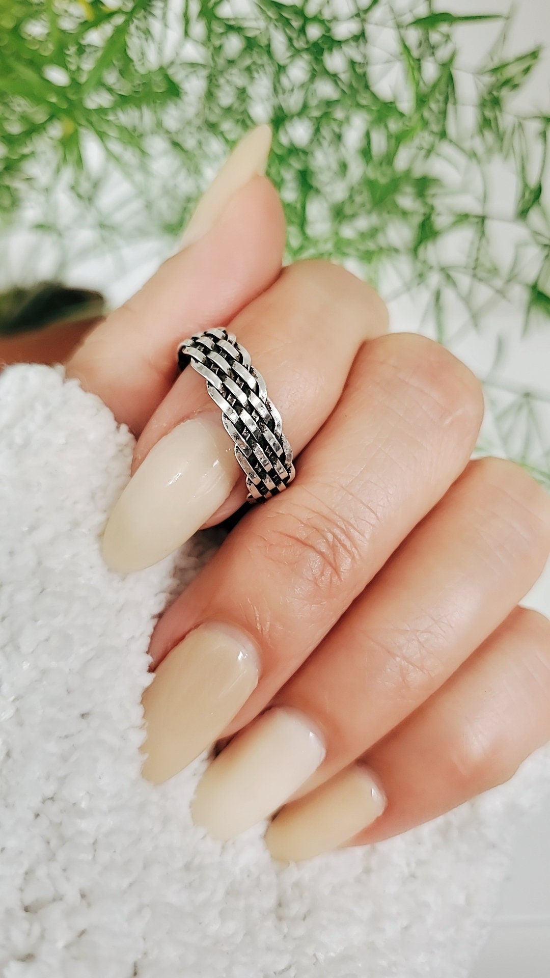 Sterling Silver Oxidized Chain Ring, Woman's Band, Thumb Ring, Stacking Ring, Women's Chain Ring, Unisex Sterling Silver Ring, 925 Stamped