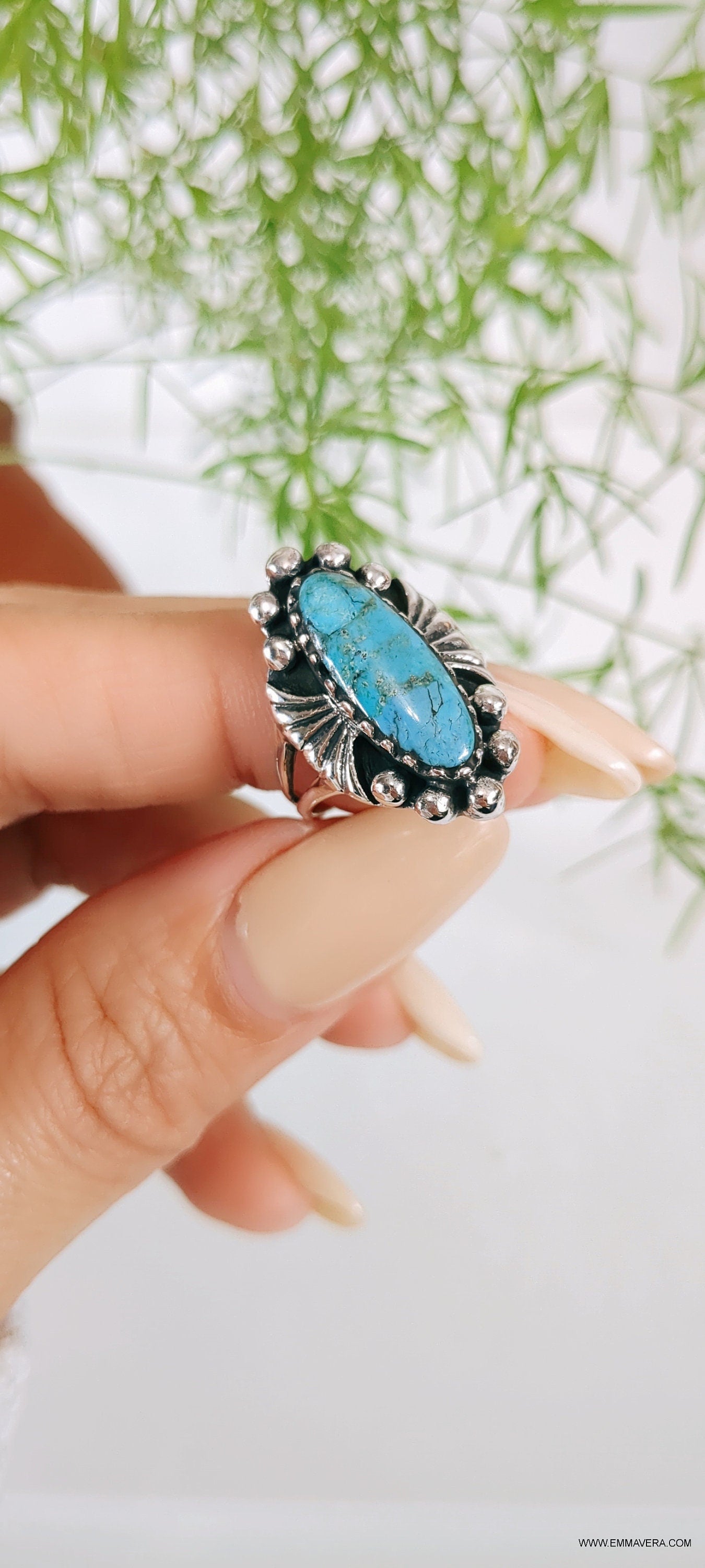 Turquoise Ring, Sterling Silver Women Ring, Beaded Turquoise Ring, Bohemian Minimalist Ring, Genuine Turquoise, 925 Ring