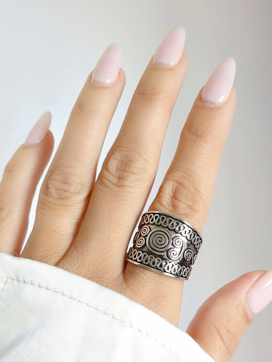 Sterling Silver Chunky Ring, Oxidized Women Silver Ring, Concave Ring, 925 Stamped, Boho Thick Wide Band