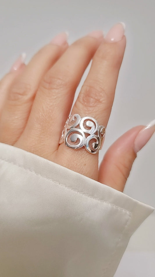 Sterling Silver Ring, Statement Circles Spiral Ring, Swirly Boho Ring, Bohemian Ring, 925 Stamped