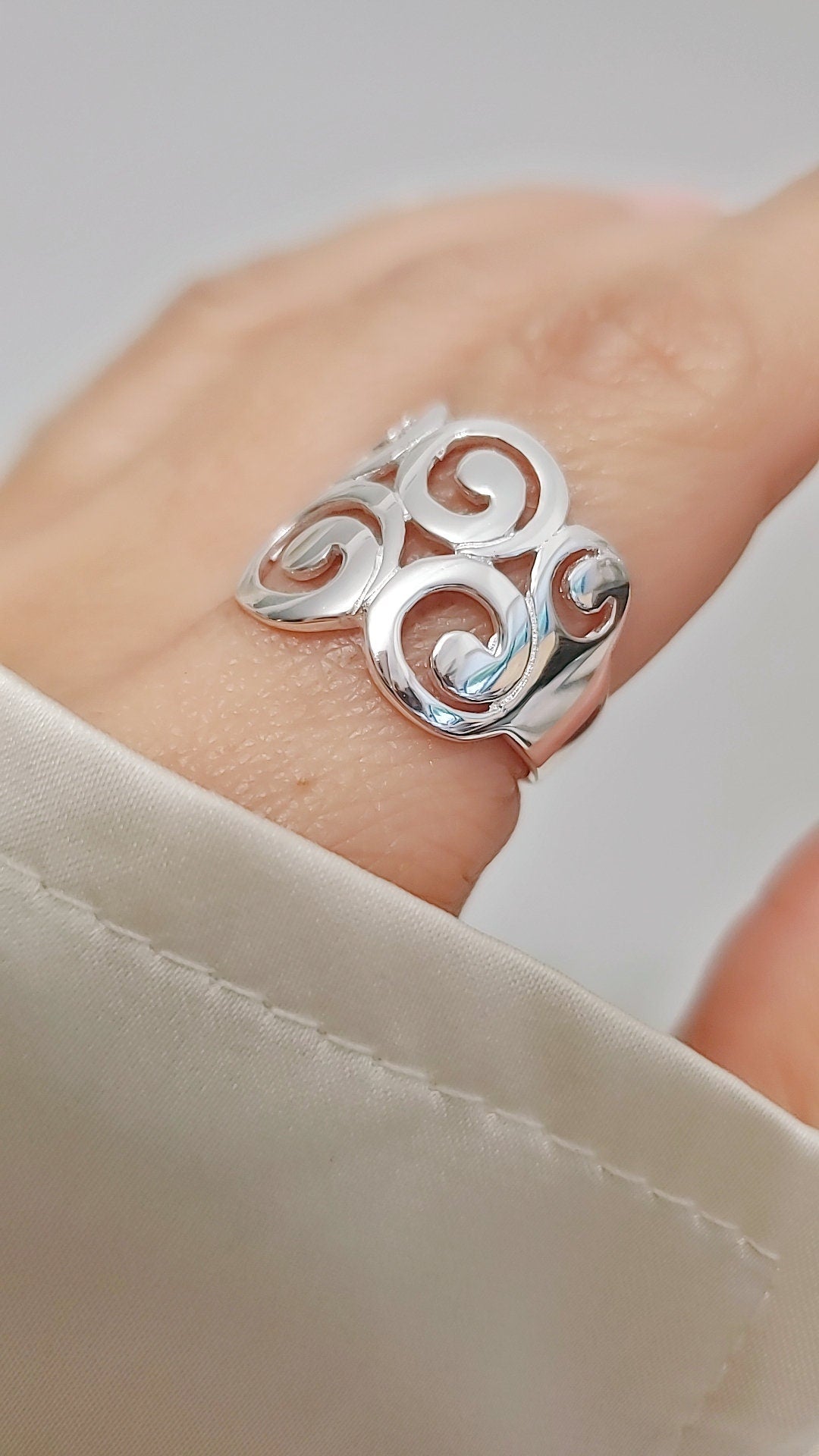 Sterling Silver Ring, Statement Circles Spiral Ring, Swirly Boho Ring, Bohemian Ring, 925 Stamped