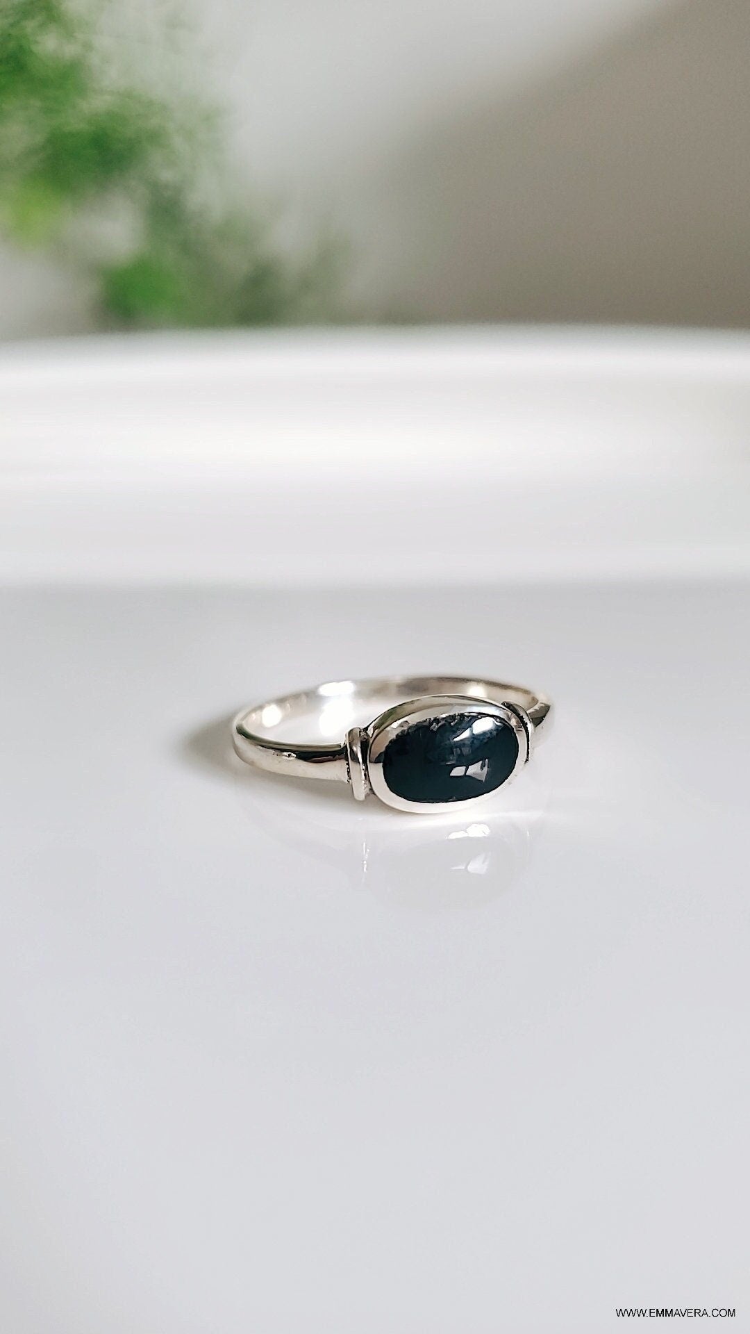 Sterling Silver Onyx Ring, Black Stone Ring, Onyx Ring for Women, 925 Stamped