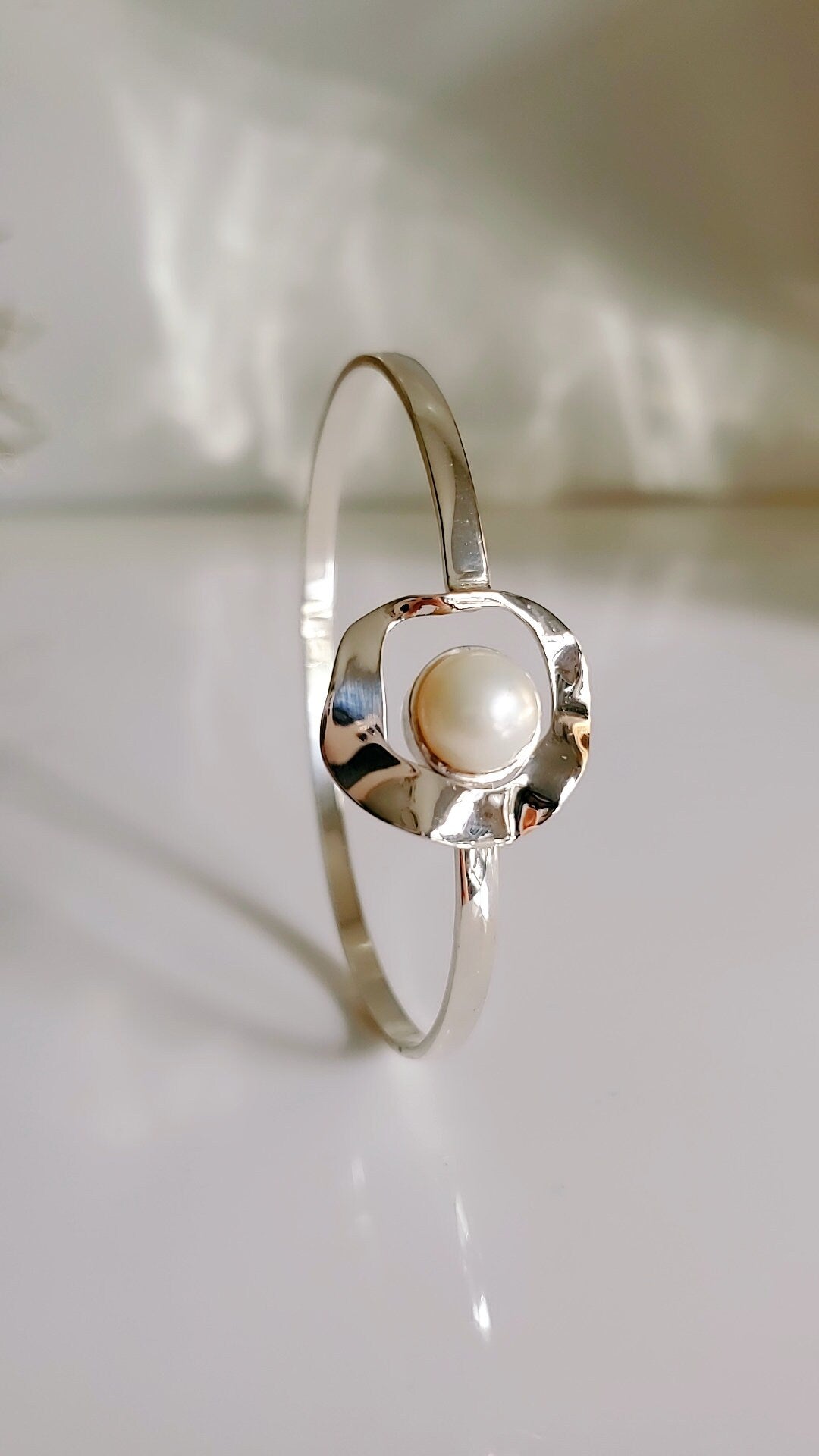 Fresh Water Pearl Halo Bangle – 925 Sterling Silver