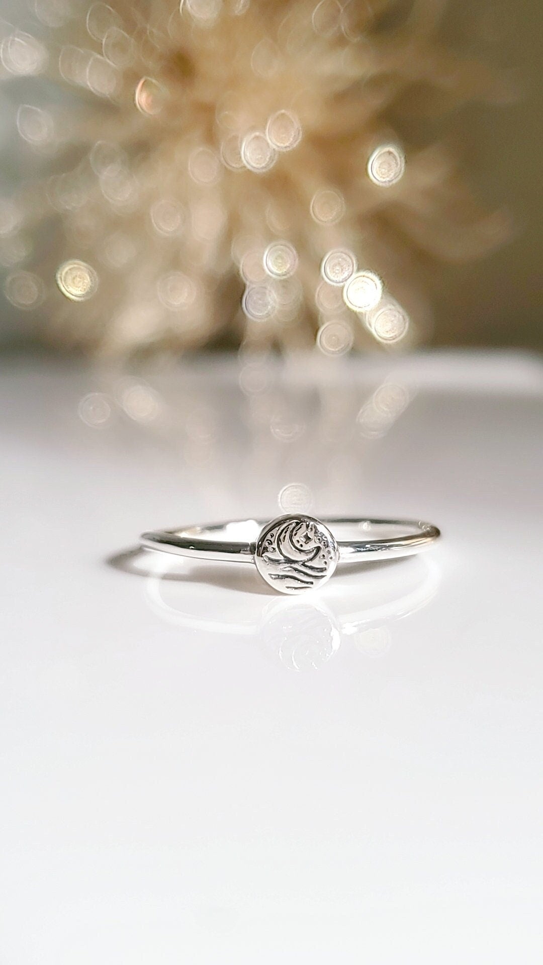 Sterling Silver Dainty Ocean Crescent Moon Ring