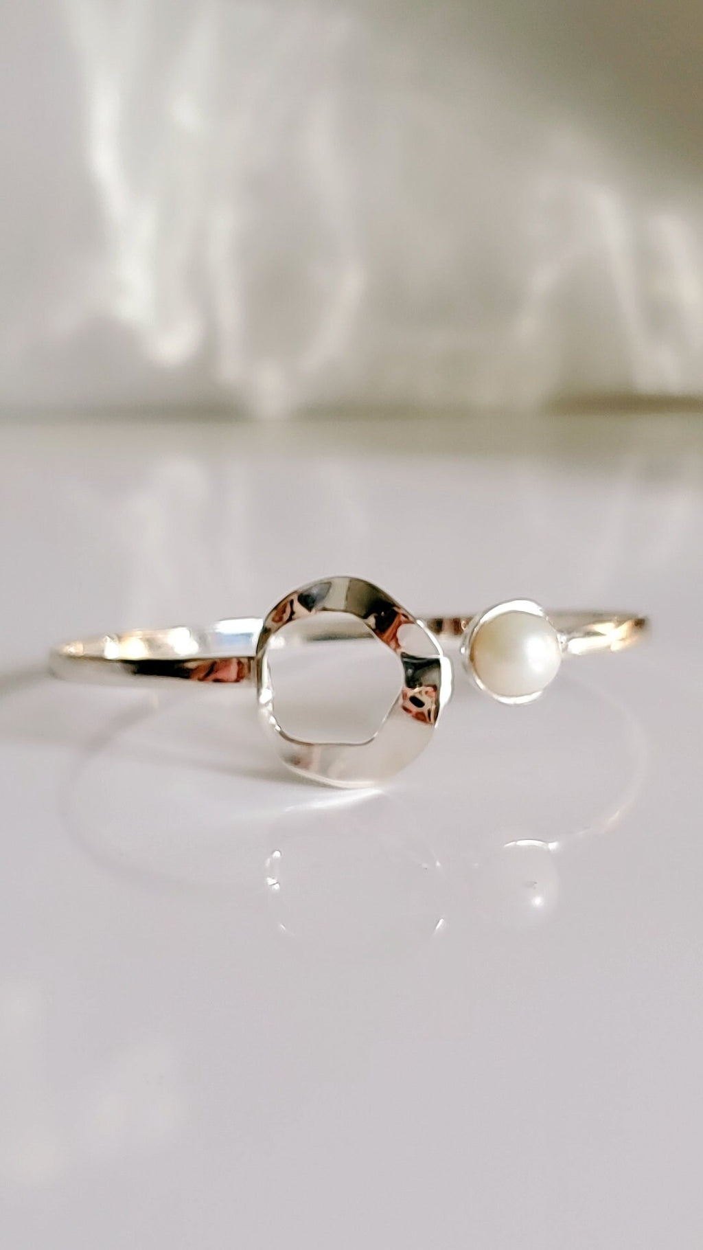 Fresh Water Pearl Halo Bangle – 925 Sterling Silver