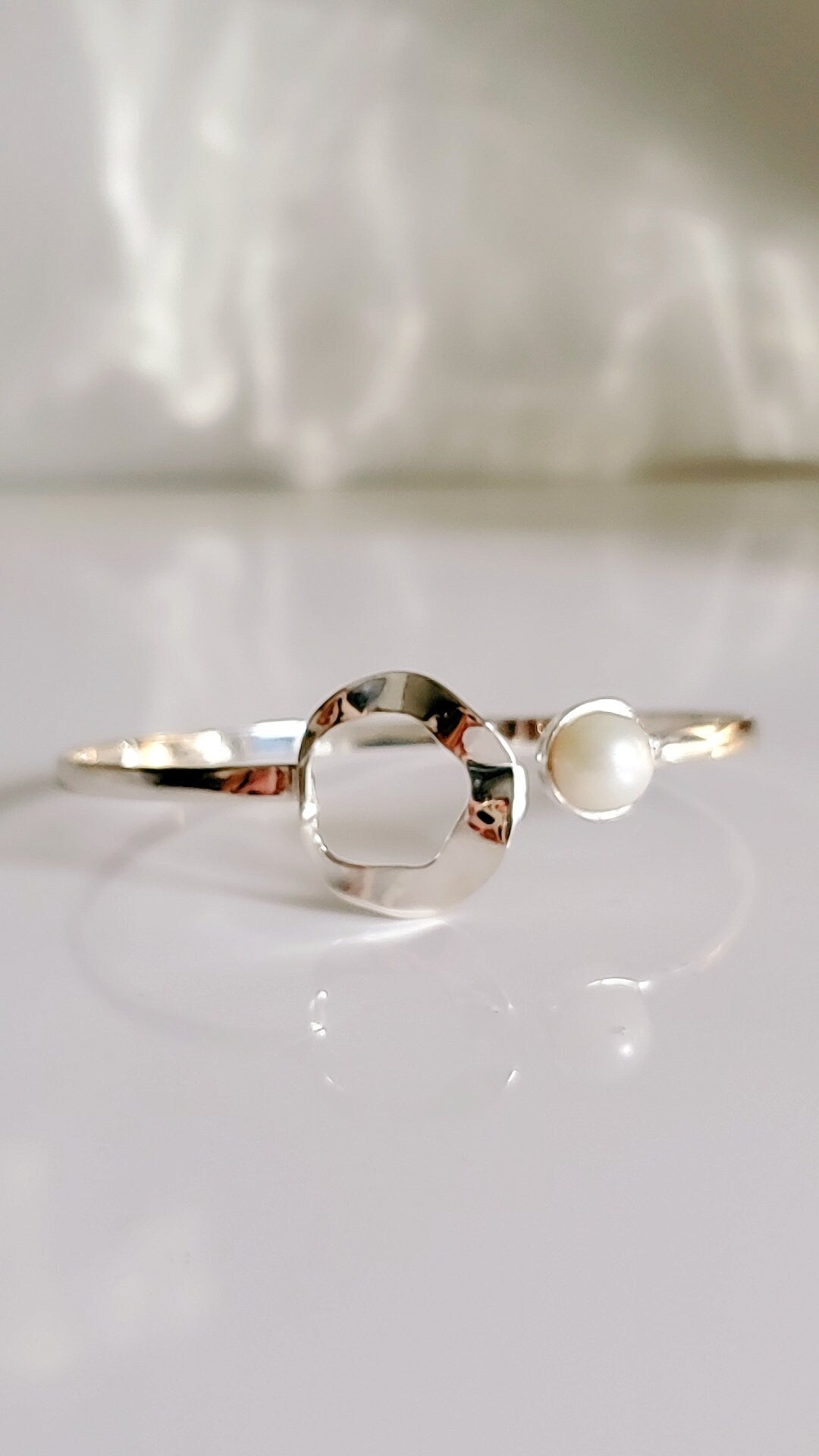 Sterling Silver Fresh Water Pearl Halo Bangle, Dainty Pearl Bracelet, 925 Sterling Silver Bangle, Women Bangle Bracelet