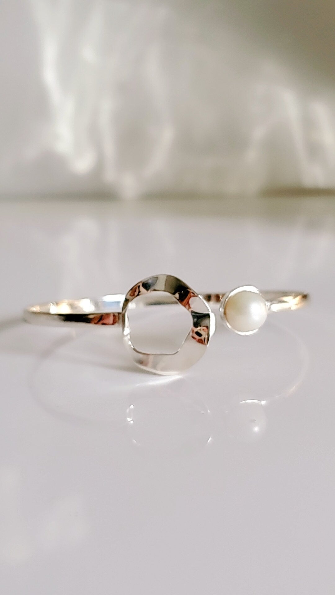 Fresh Water Pearl Halo Bangle – 925 Sterling Silver