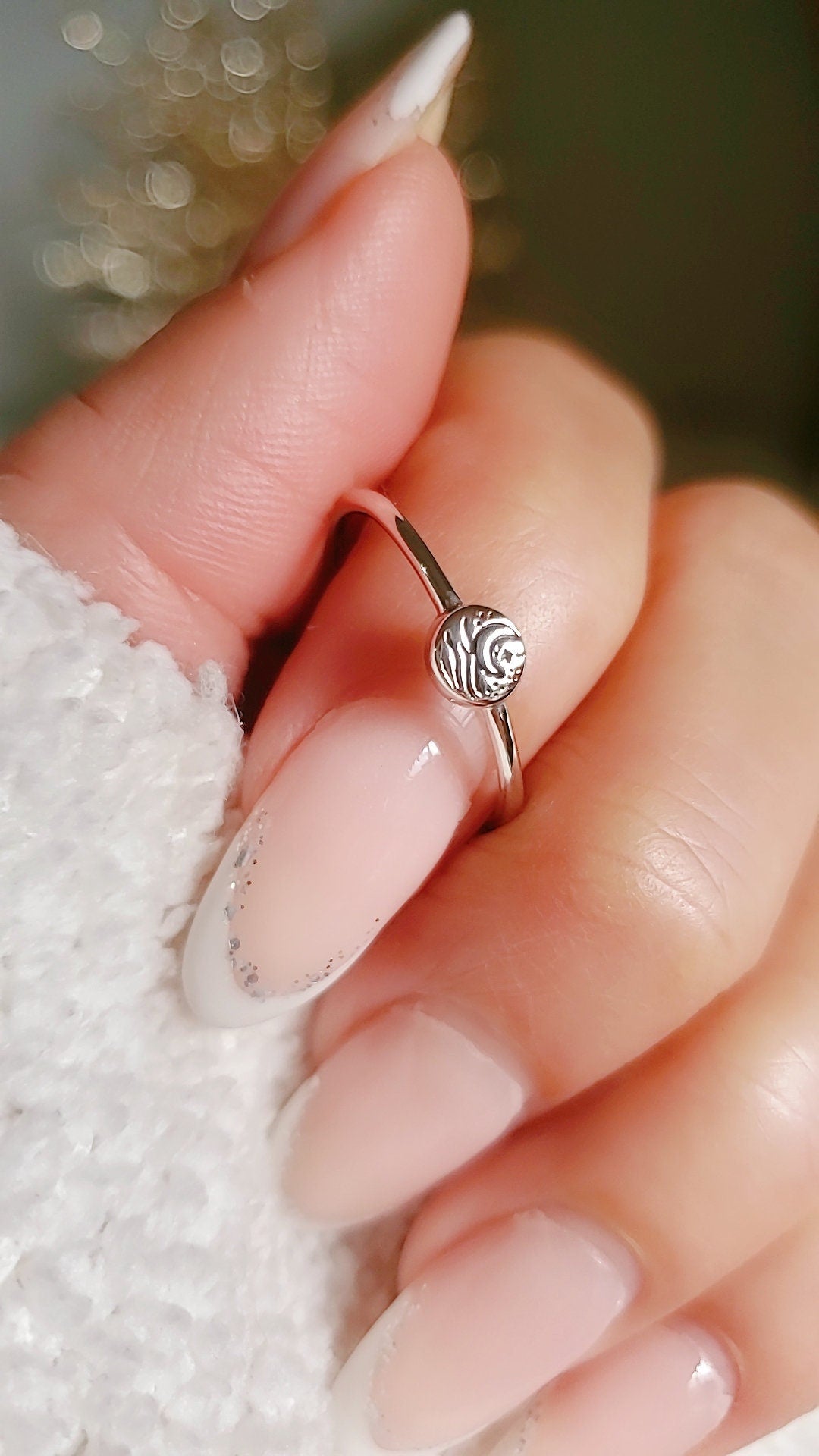 Sterling Silver Dainty Ocean Crescent Moon Ring