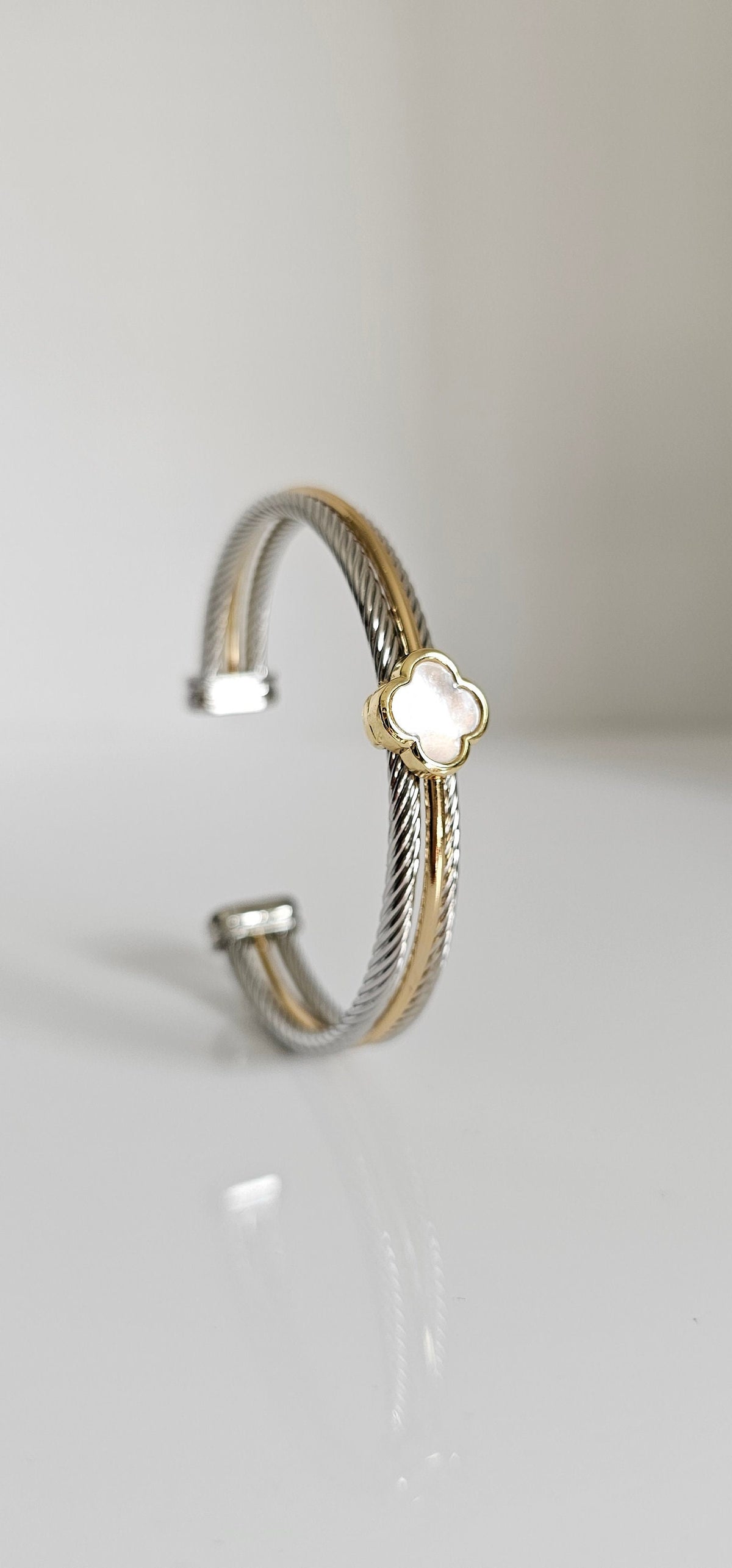 Mother of Pearl Clover Bangle Bracelet
