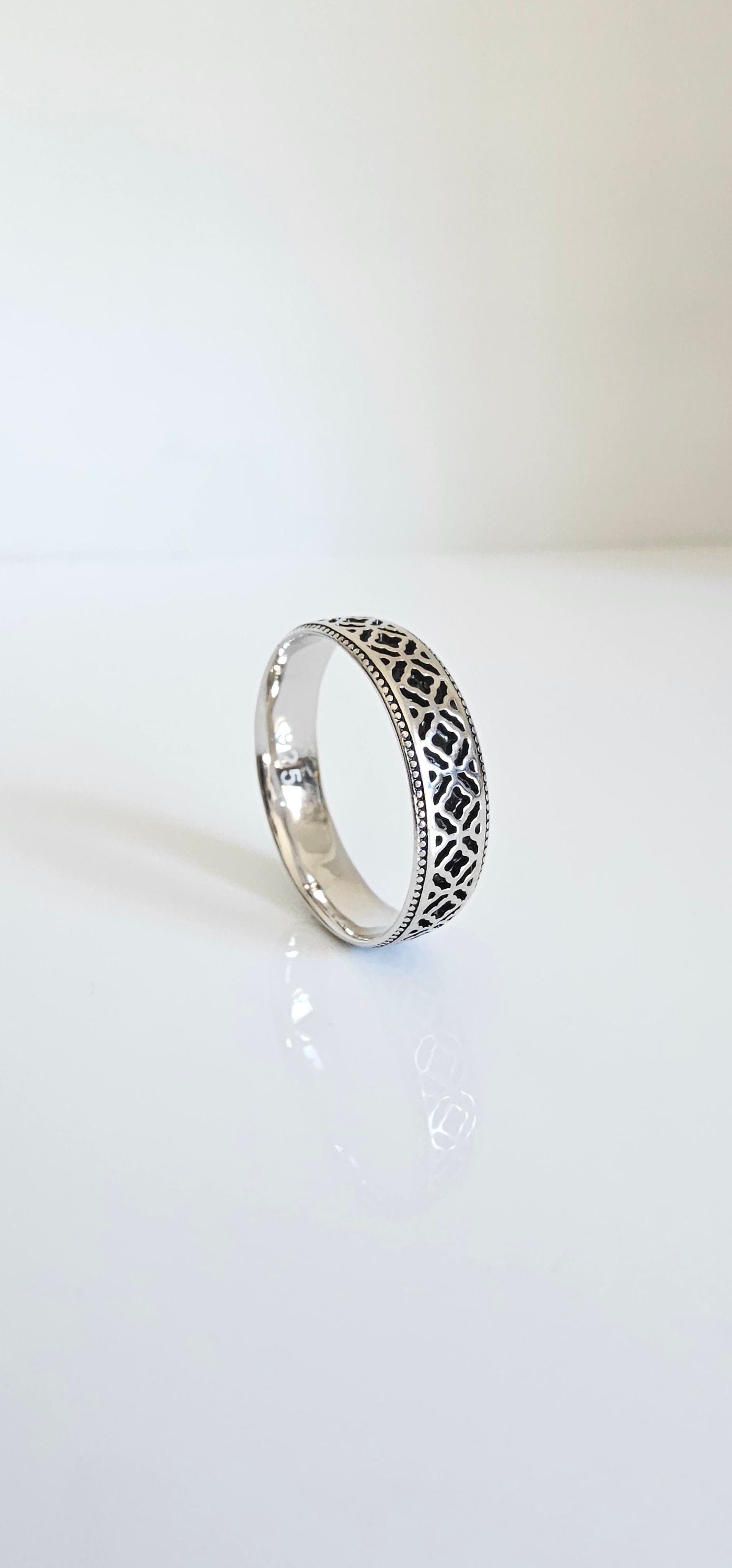 Sterling Silver Oxidize Ring, 6mm Ring, Moroccan Pattern Design Band, Thumb Ring, Unisex Ring,  Wedding Band