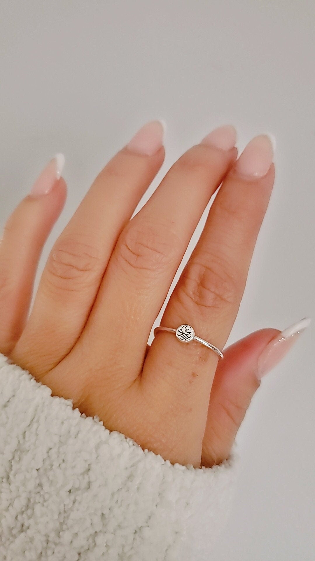 Sterling Silver Dainty Ocean Crescent Moon Ring