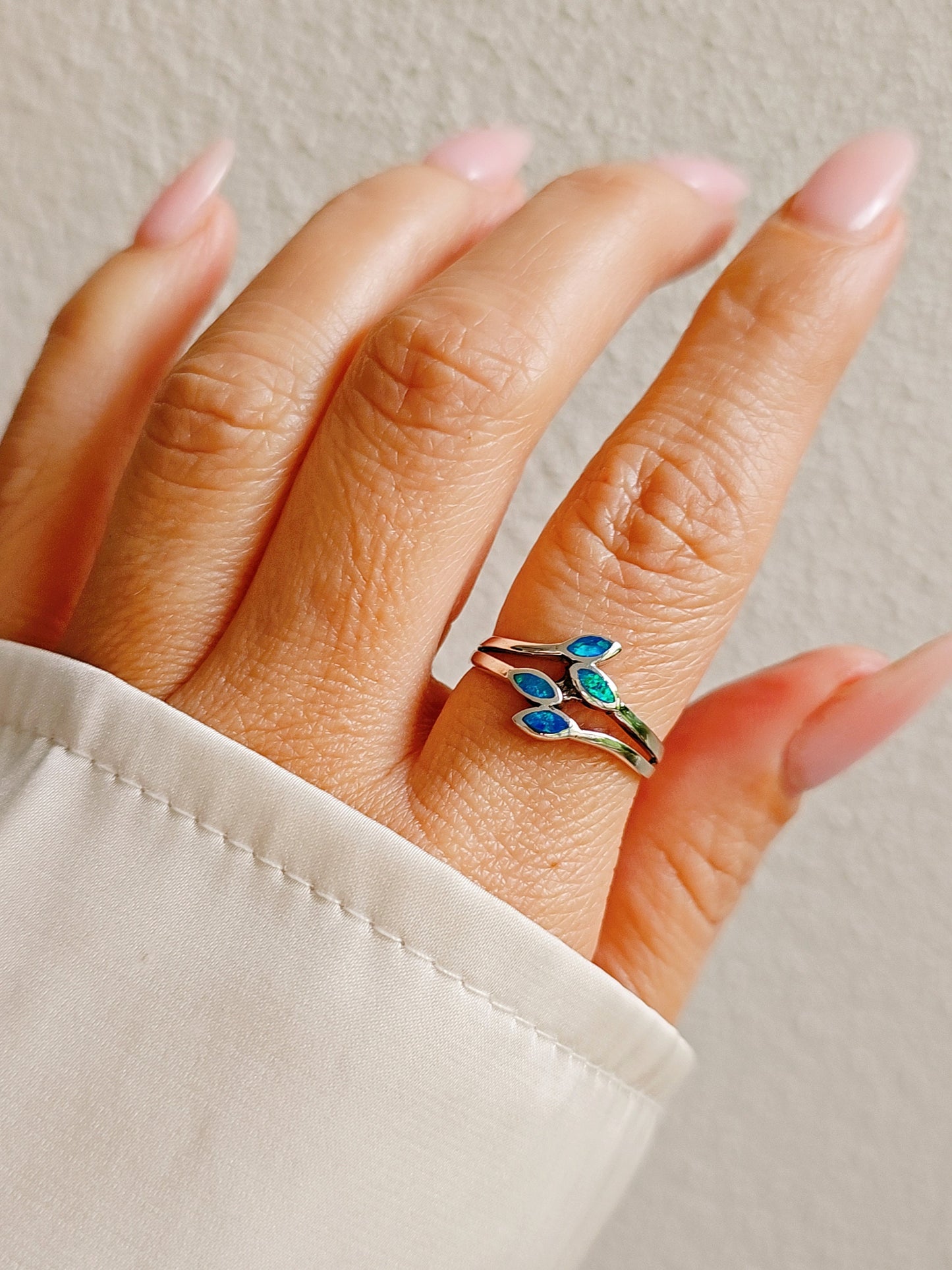 Blue Opal Leaf Ring