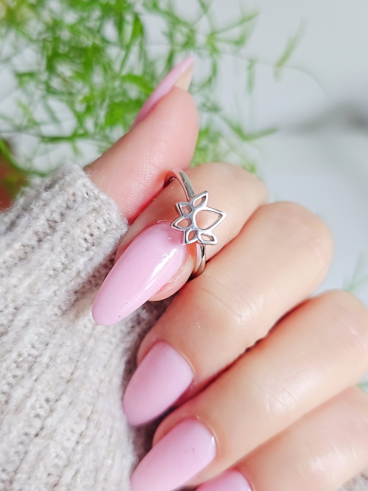 Lotus Flower Spiritual Simple Dainty 925 Stamped Ring