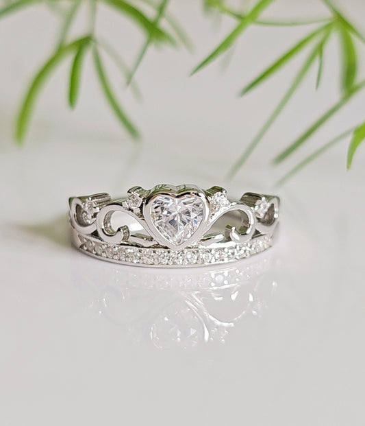Sterling Silver Crown Heart Ring, Women's Ring, 925 Stamped