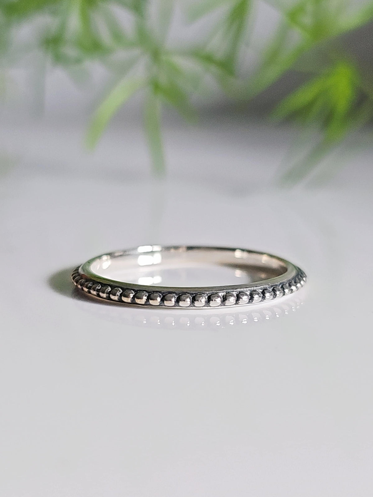 Dainty Sterling Silver Bali Bead Ring