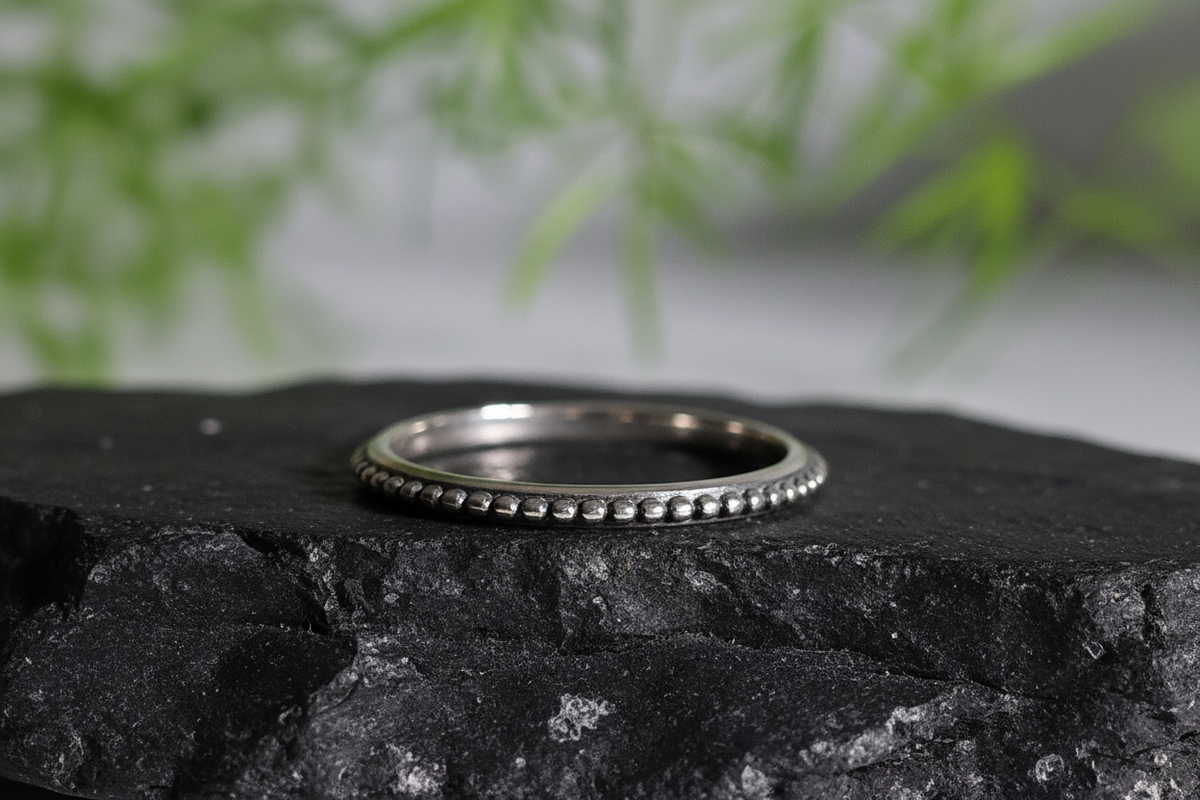 Dainty Sterling Silver Bali Bead Ring