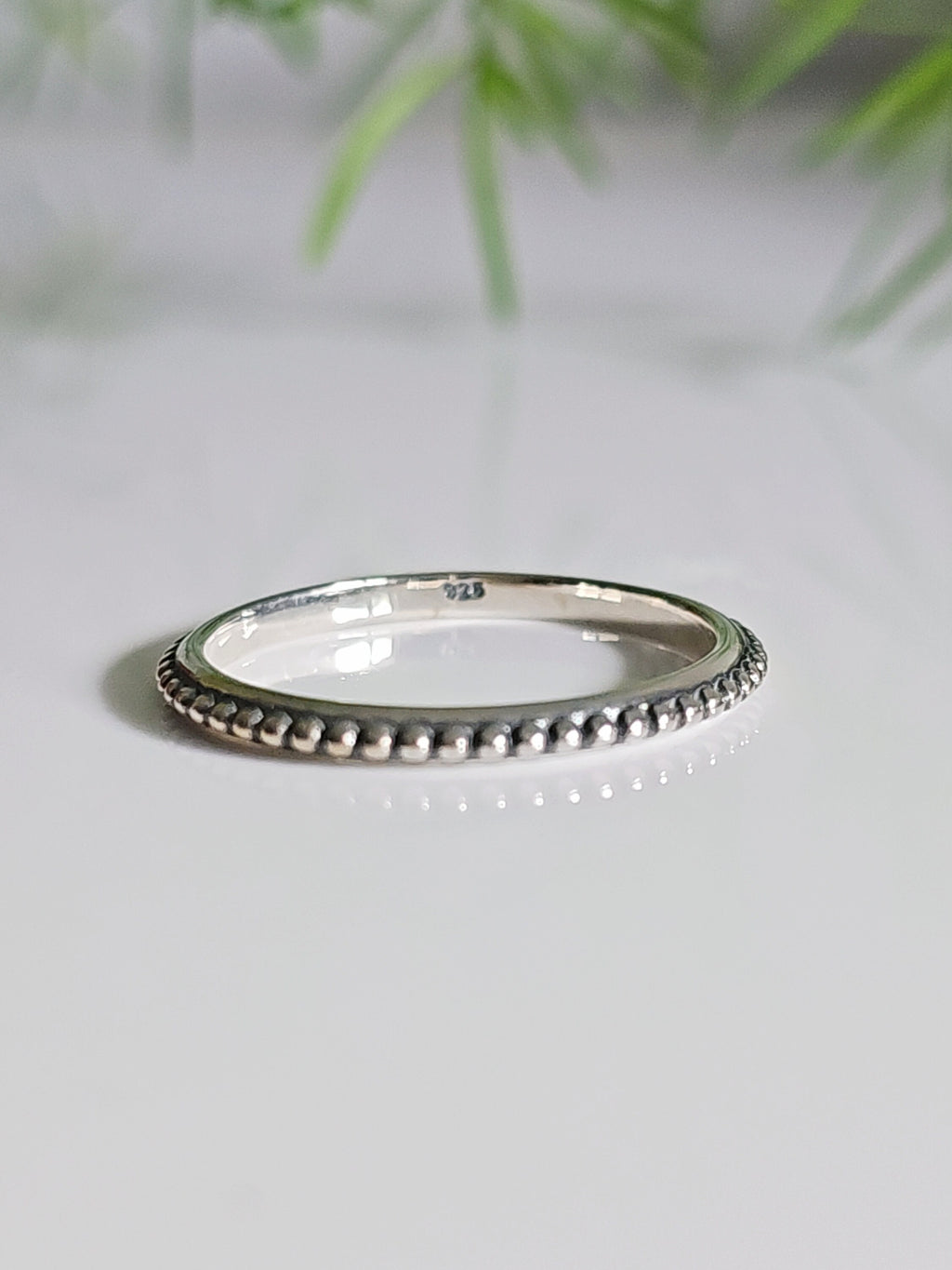 Dainty Sterling Silver Bali Bead Ring