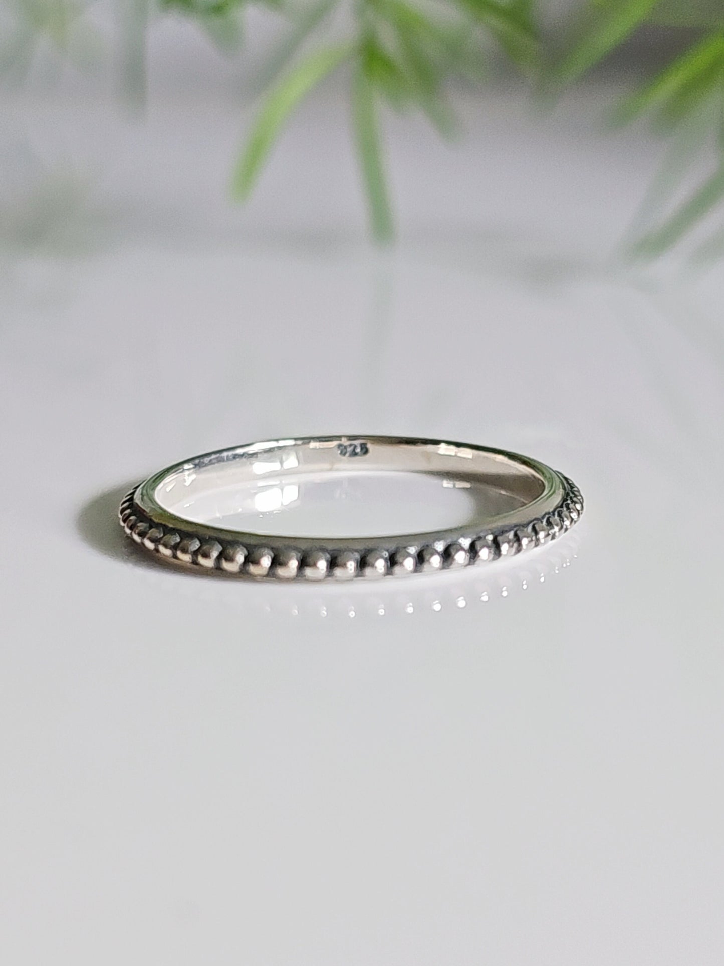 Dainty Sterling Silver Bali Bead Ring