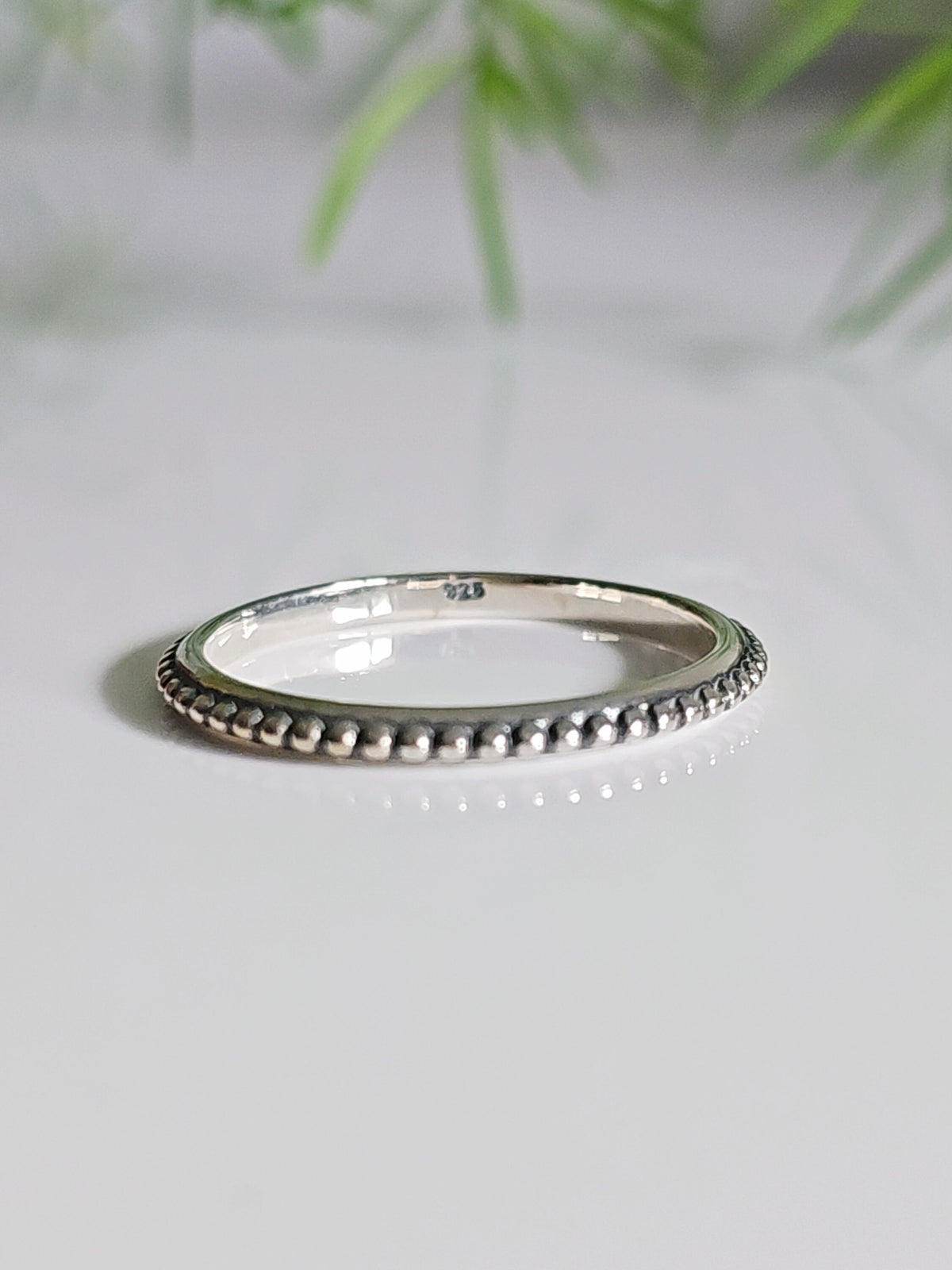 Dainty Sterling Silver Bali Bead Ring