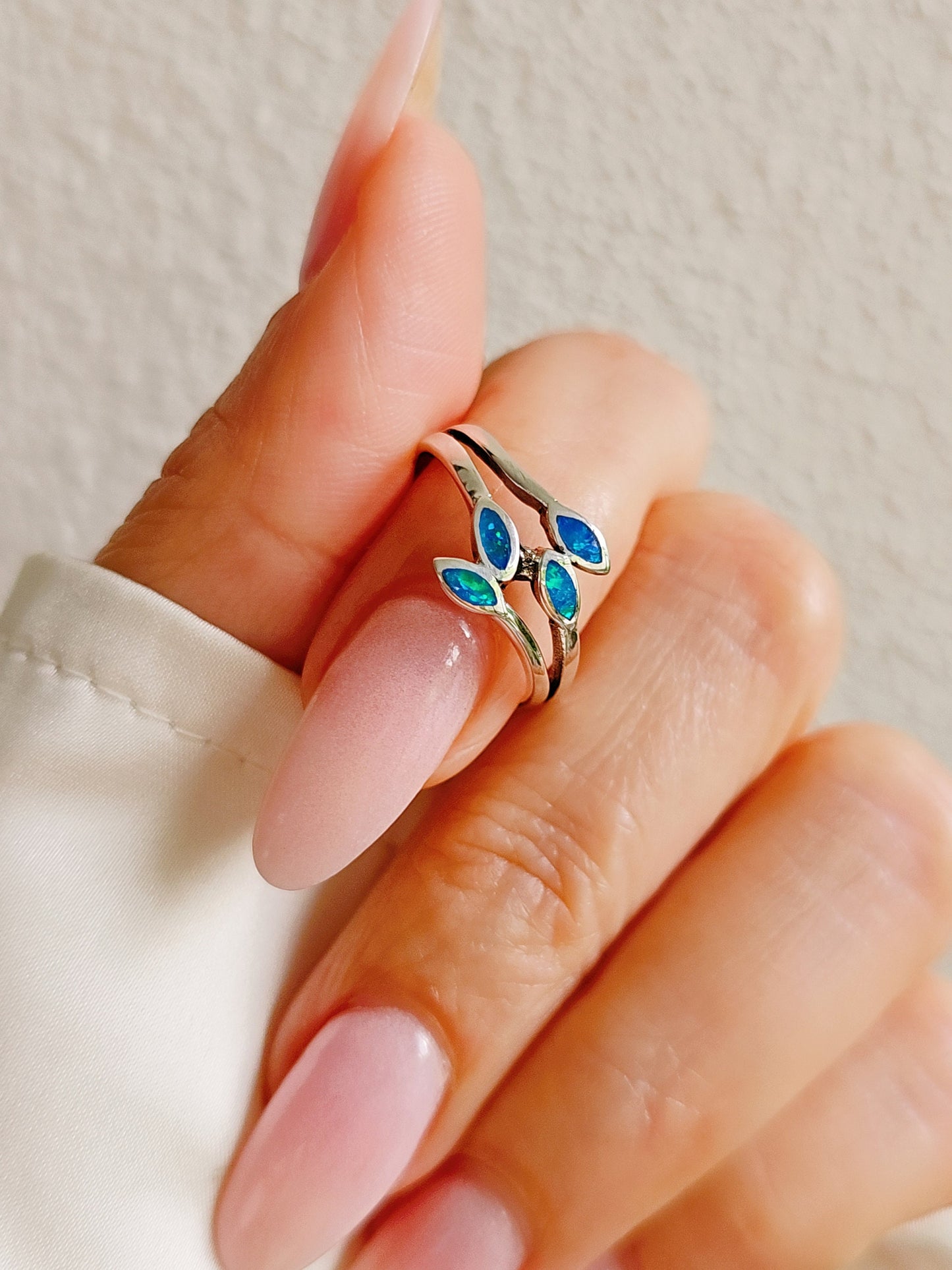 Blue Opal Leaf Ring