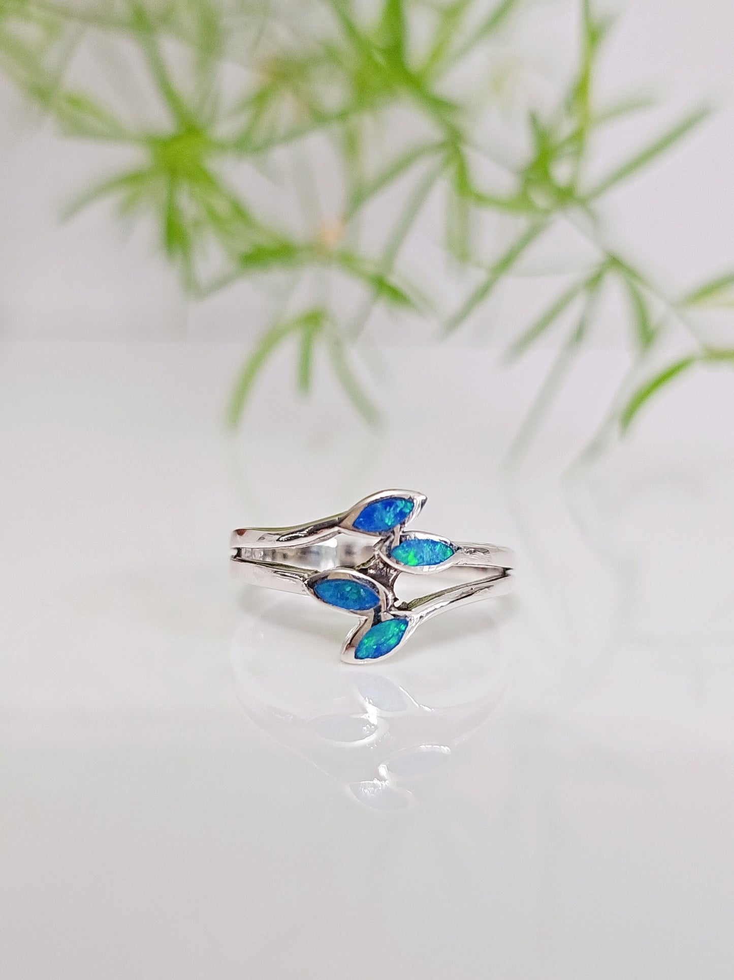 Blue Opal Leaf Ring