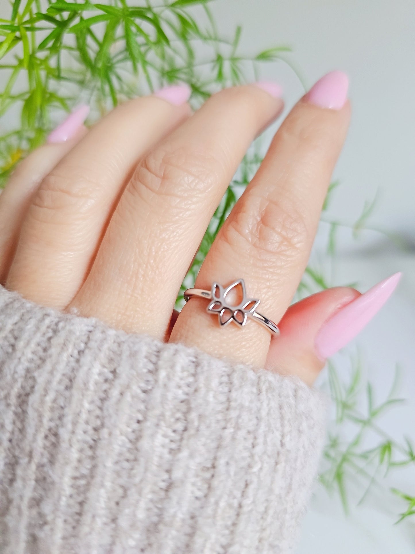 Lotus Flower Spiritual Simple Dainty 925 Stamped Ring