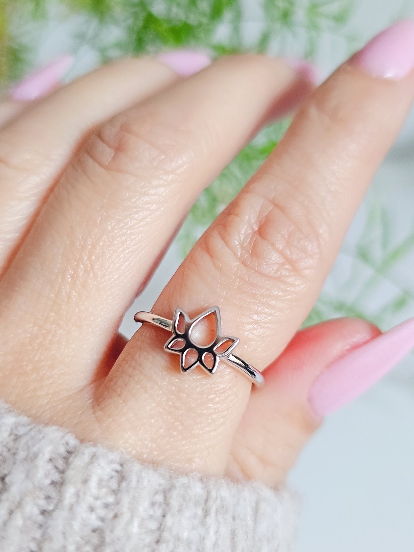 Lotus Flower Spiritual Simple Dainty 925 Stamped Ring